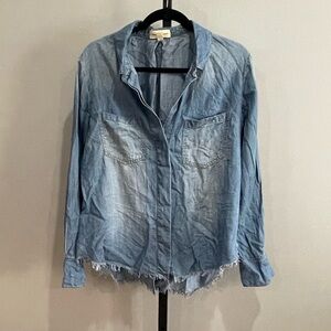 Cloth & Stone Tencel Button Down Shirt Distressed Size Large